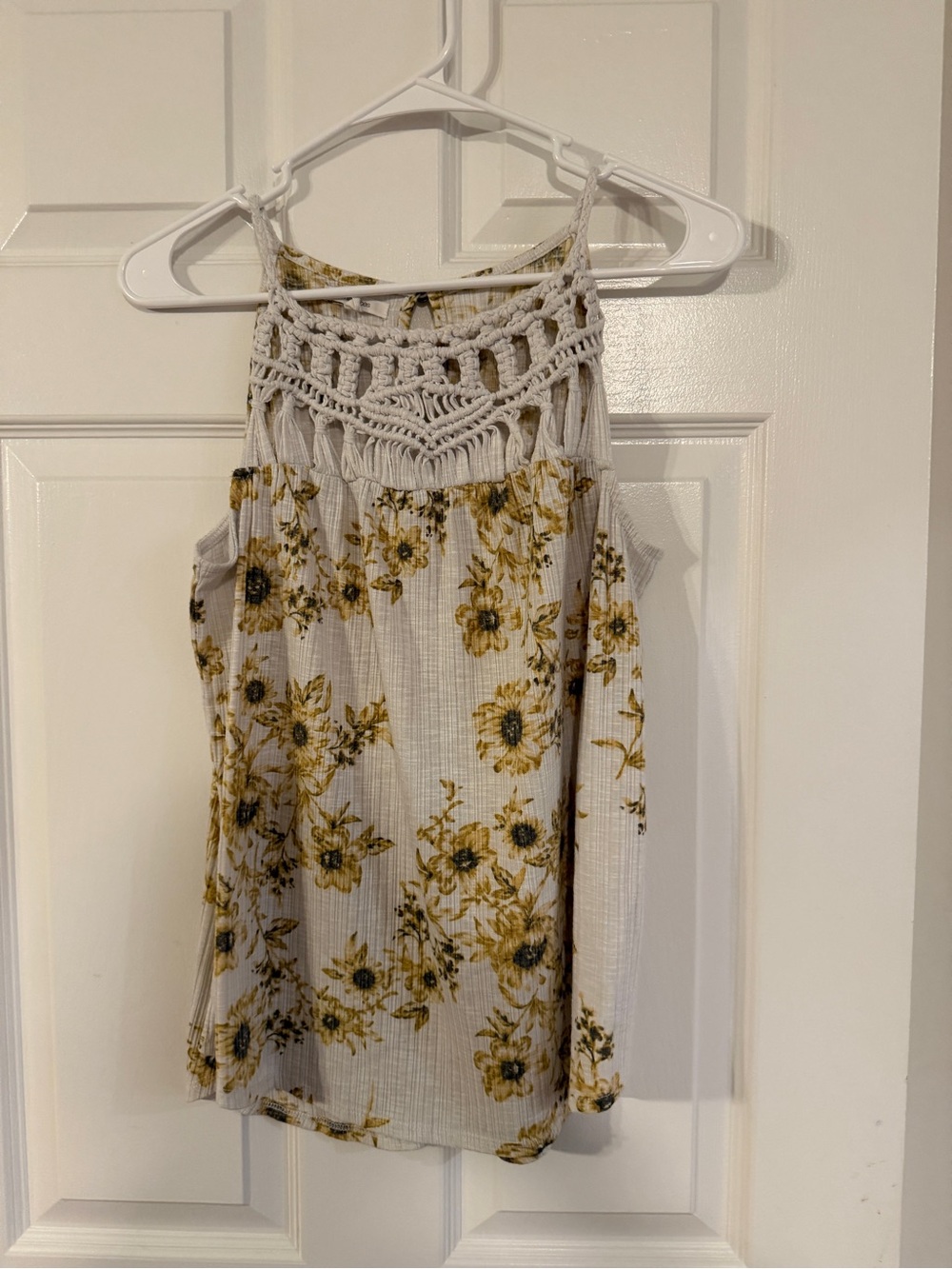 Maurices Cream Floral Crochet Yoke Tank Top